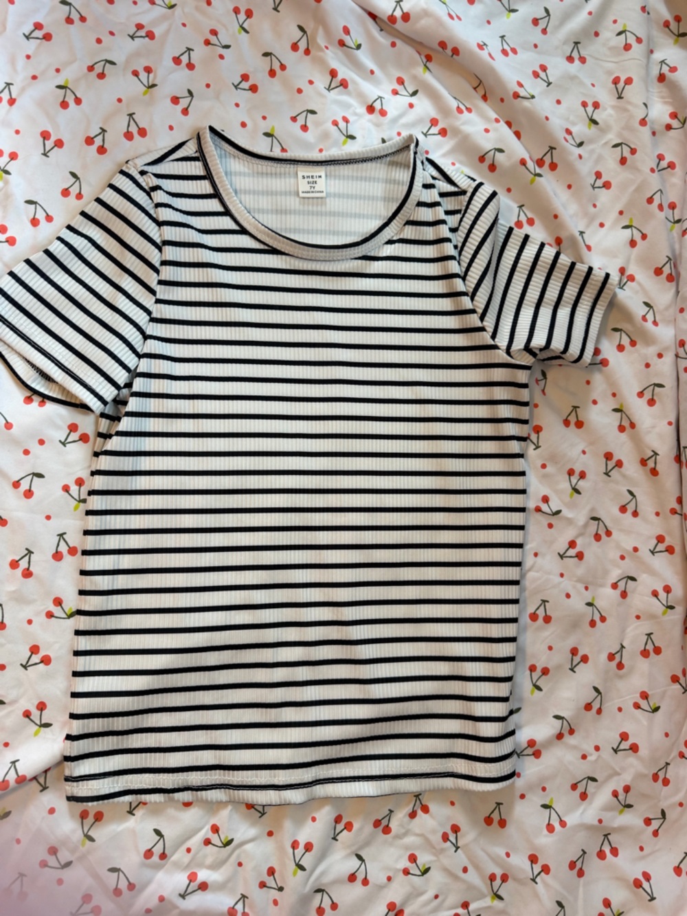 SHEIN Black and White Striped Short Sleeve Tee